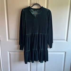 1. State Deep Green Velvet Dress